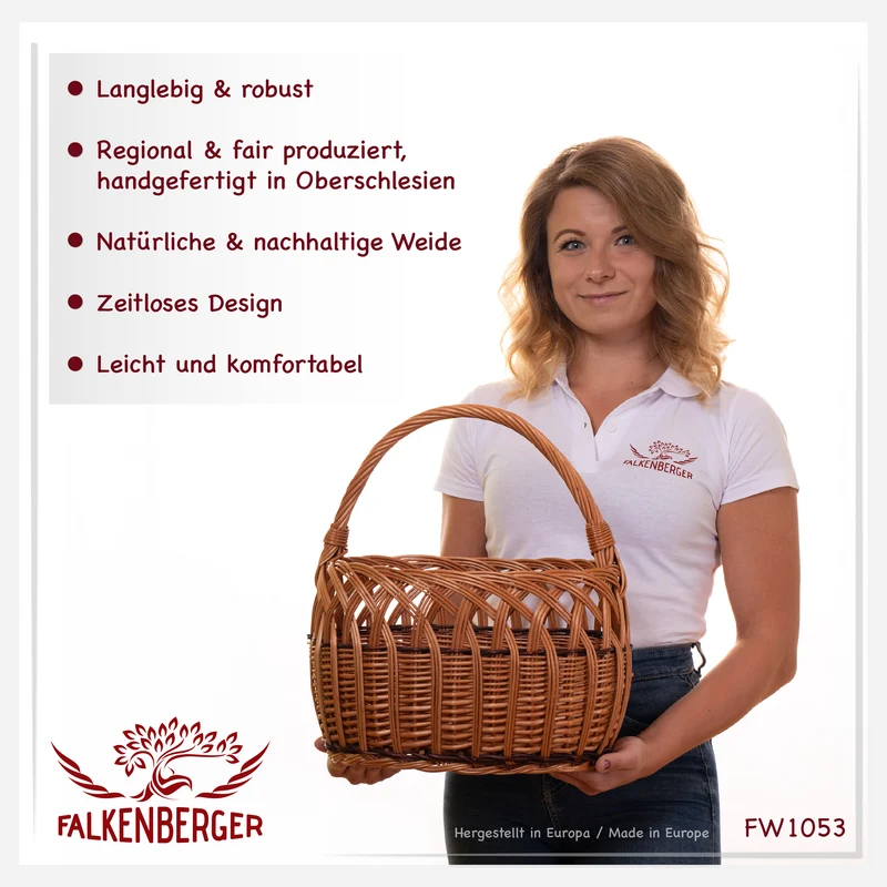 FALKENBERGER Weidenkorb 33x21x24cm "Greta" Einkaufskorb aus Weide Handarbeit Pilzkorb
