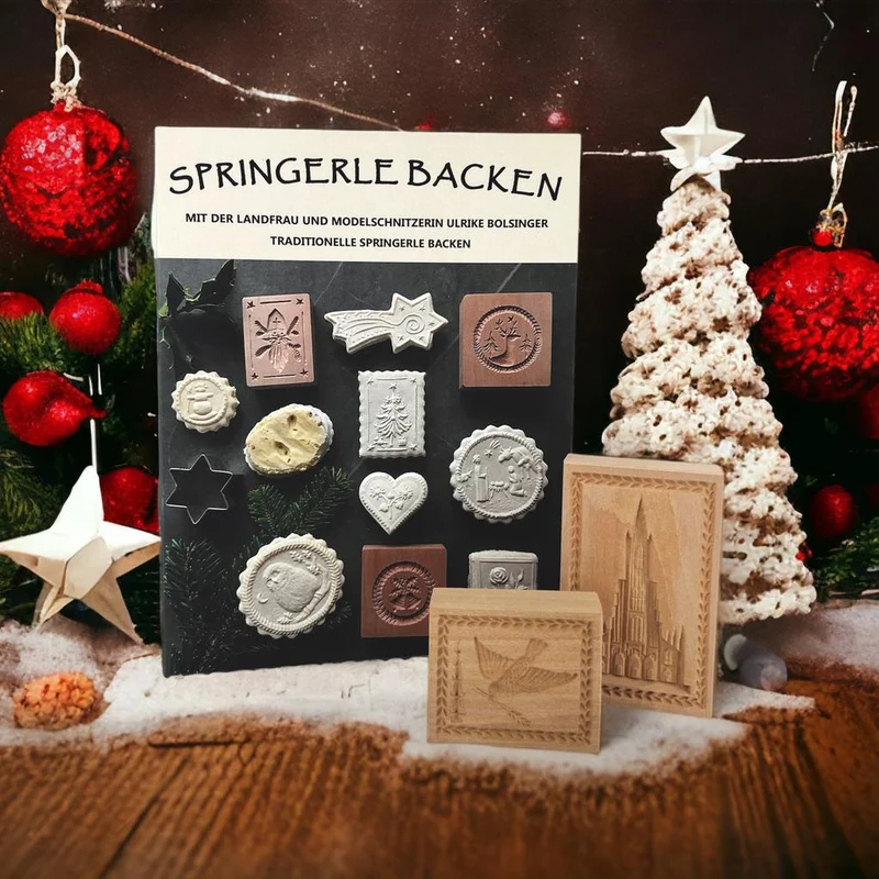 Set mit 2 Holzspringerle und Buch Springerle backen