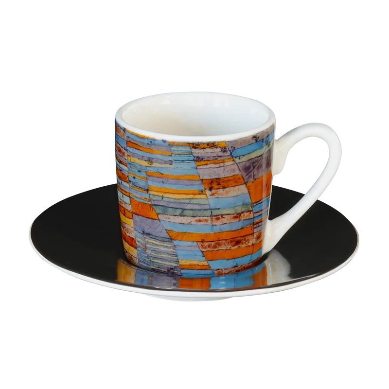 Vier Espresso-Tassen mit Künstlermotiven im Set