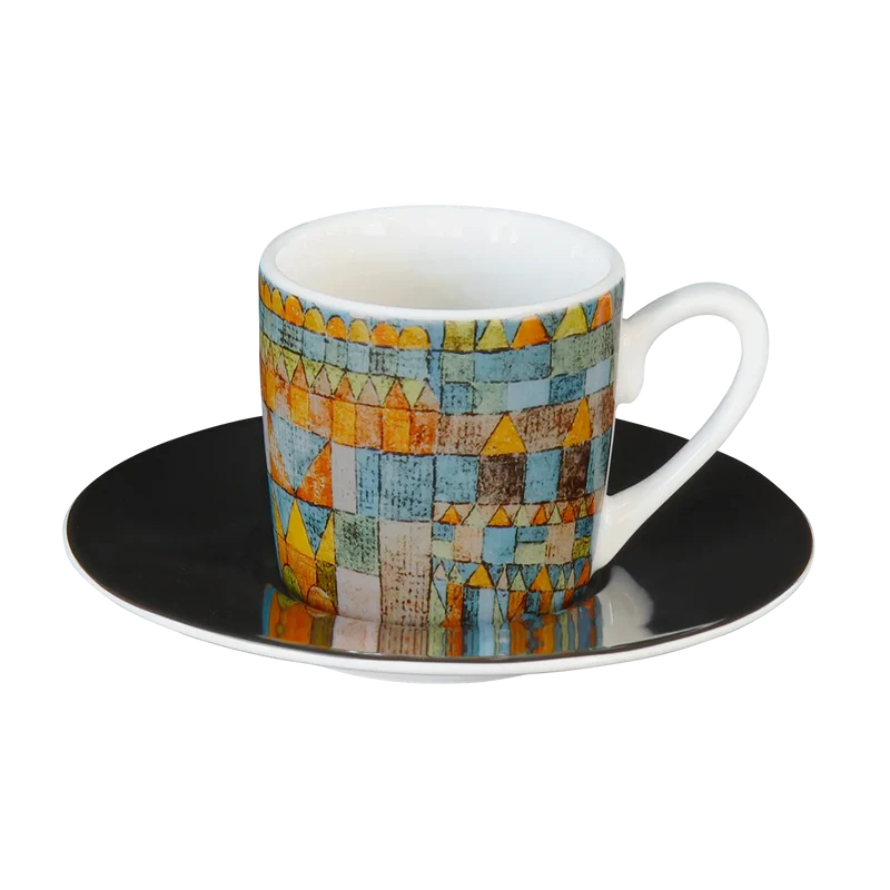 Vier Espresso-Tassen mit Künstlermotiven im Set