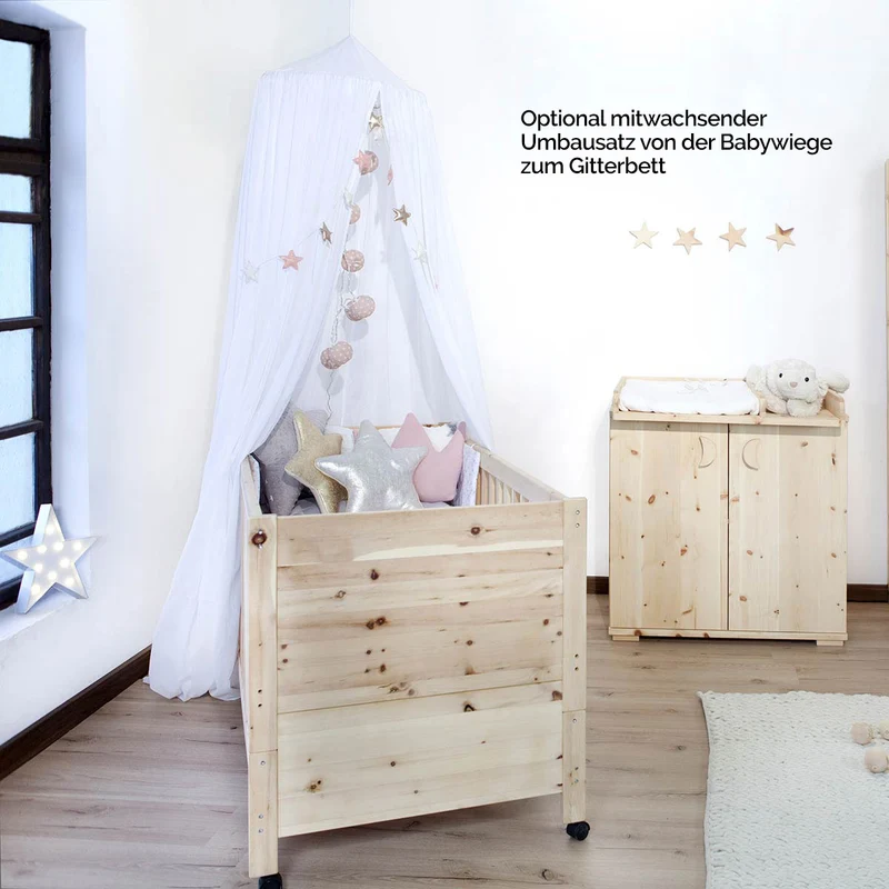 Mitwachsende Babywiege 'Sweet Sleep' | aus Zirbenholz | L 84 x B 60 x H 86 cm | flexibel erweiterbar | Handarbeit aus Deutschland