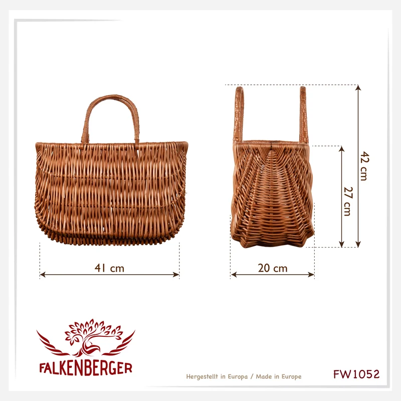 FALKENBERGER Korbtasche "Clara" 41x20x27cm Handarbeit Weidentasche mit Griffen Tragekorb aus Weide Shopper