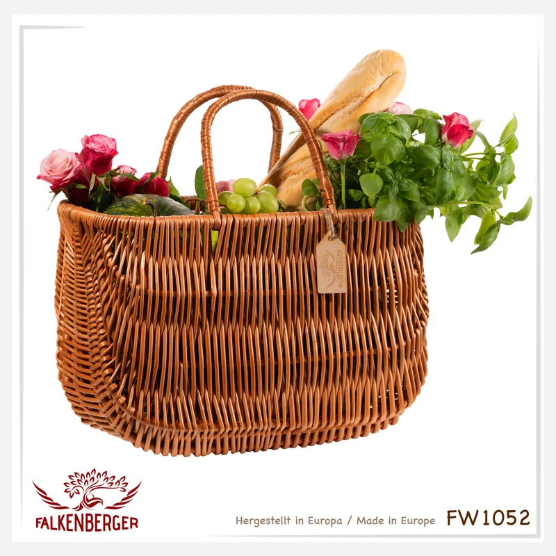 FALKENBERGER Korbtasche "Clara" 41x20x27cm Handarbeit Weidentasche mit Griffen Tragekorb aus Weide Shopper