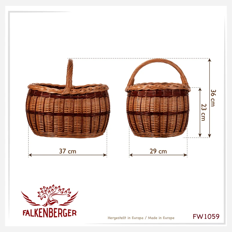 FALKENBERGER Weidenkorb 37x29x23cm "Rustica" Einkaufskorb aus Weide Handarbeit Pilzkorb Marktkorb
