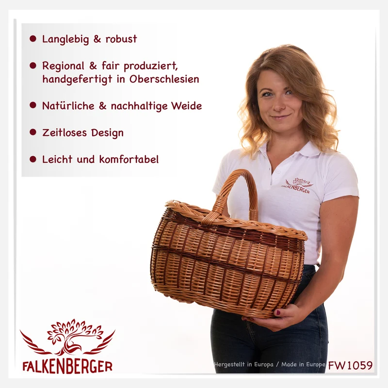 FALKENBERGER Weidenkorb 37x29x23cm "Rustica" Einkaufskorb aus Weide Handarbeit Pilzkorb Marktkorb