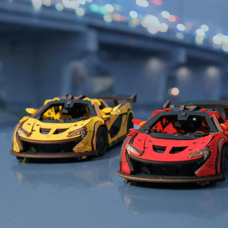 3D-Holzpuzzle Racing Car gelb