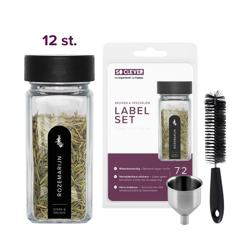 So Clever Gewürzset 12 Gewürzgläser 120 ml mit 15x60mm Etiketten