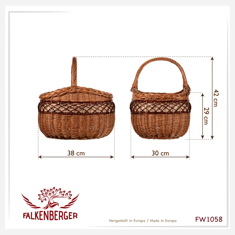 FALKENBERGER Weidenkorb 38x30x29cm "Gran Via" Einkaufskorb aus Weide Handarbeit Pilzkorb Marktkorb