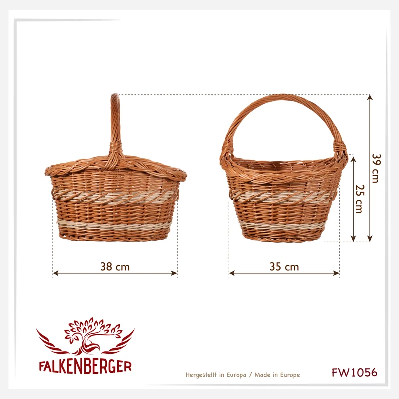 FALKENBERGER Weidenkorb 38x35x25cm "Sofia" Einkaufskorb aus Weide Handarbeit Pilzkorb Marktkorb