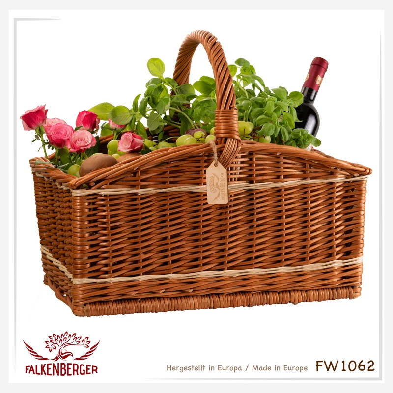 FALKENBERGER Großer Weidenkorb 49x29x28cm "Amalfi" Kaminholzkorb Einkaufskorb aus Weide Marktkorb mit Henkel Handarbeit