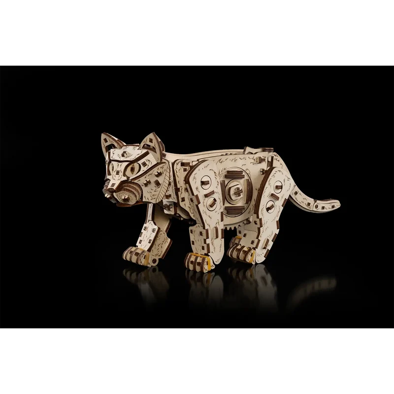 3D-Holzpuzzle Mechanische Katze, natur
