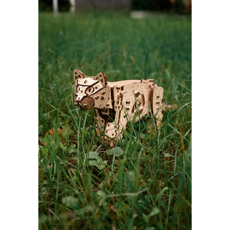 3D-Holzpuzzle Mechanische Katze, natur