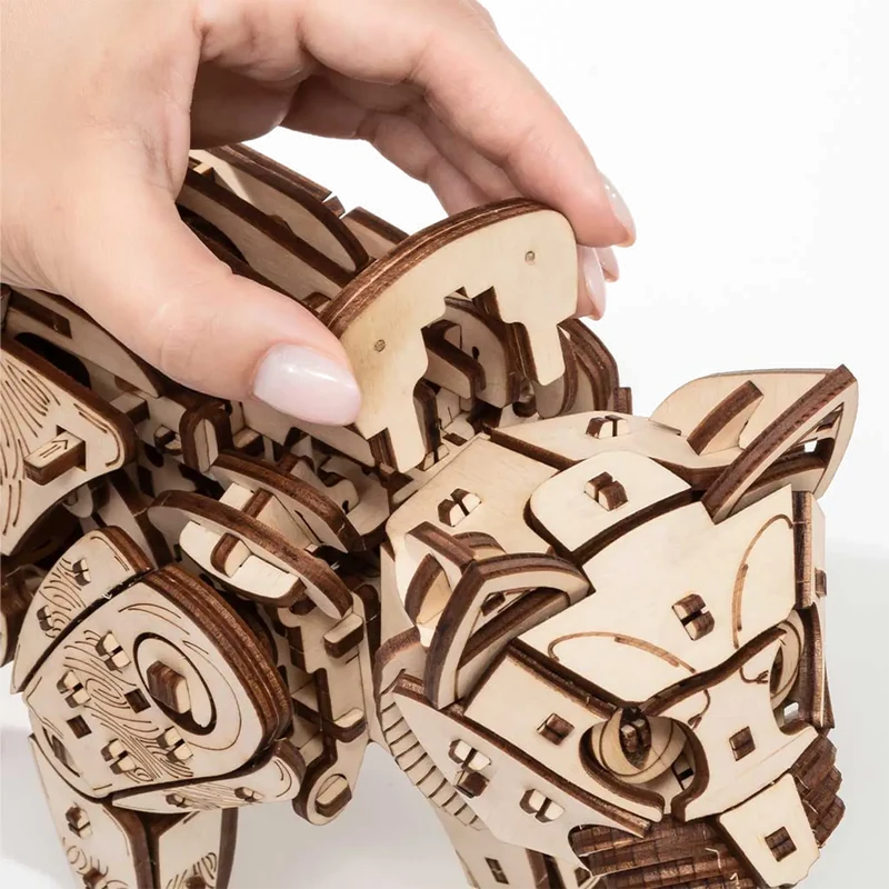 3D-Holzpuzzle Mechanische Katze, natur