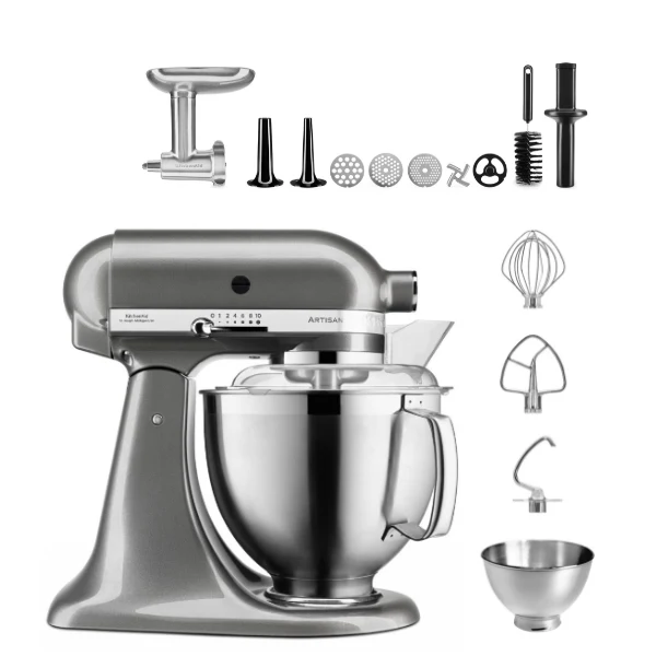 KitchenAid 4,8 L 5KSM185 Artisan Küchenmaschine Meatlover Metallfleischwolf 5KSMMGA Gr. 8