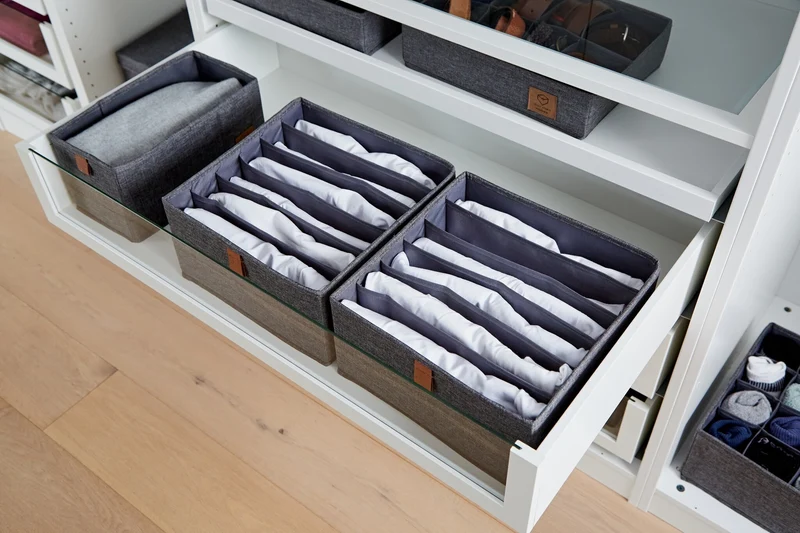 Schubladenkorb grau Kleiderschrank 2x groß 6-Fach Store It