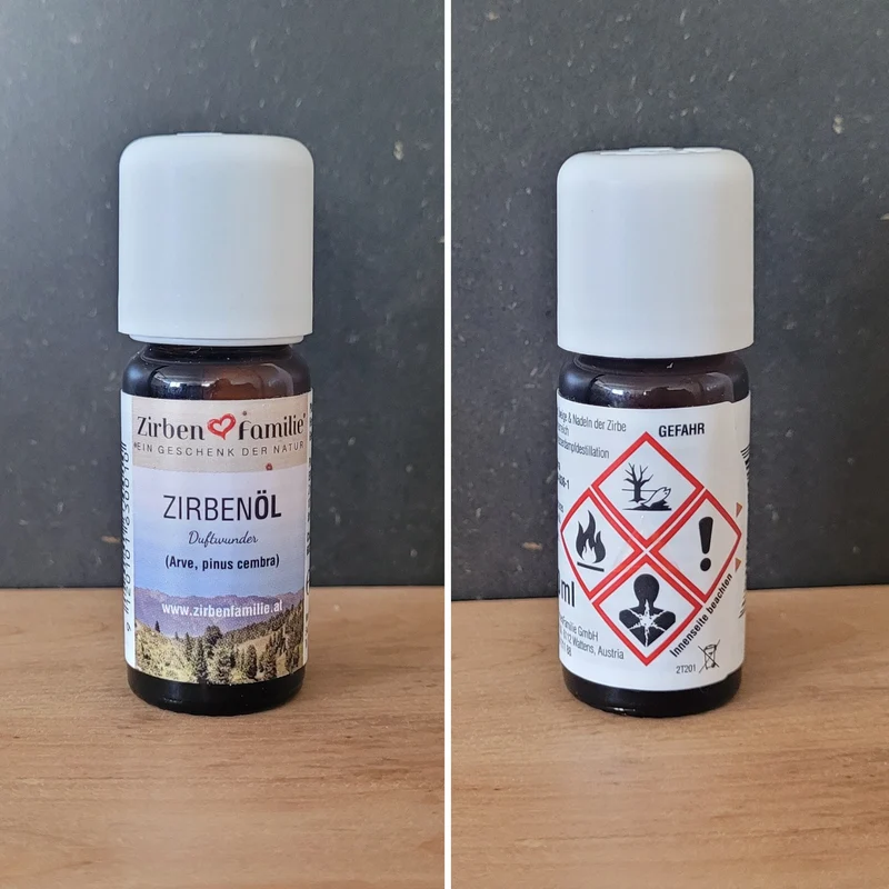 Zirbenöl | 10ml | Glasfläschchen mit Sicherheitsverschluss | reinstes ätherisches Öl | Made in Austria