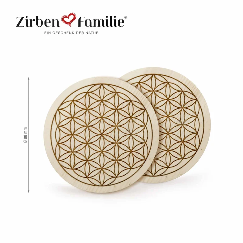 2er-Set Untersetzer ZirbenBlume | für Wasserkaraffe | Ø 80 mm | Zirbenholz