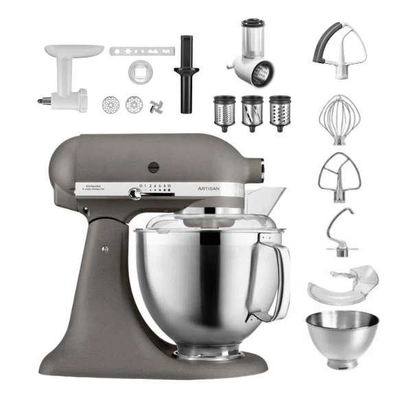 KitchenAid 4,8 L 5KSM185 Artisan Küchenmaschine Allrounderset Fleischwolf+Spritzgebäck+Gemüseschneider