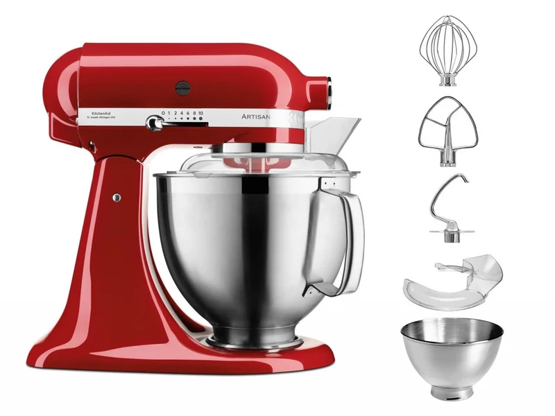 KitchenAid 4,8 L 5KSM185 Artisan Küchenmaschine Allrounderset Fleischwolf+Spritzgebäck+Gemüseschneider