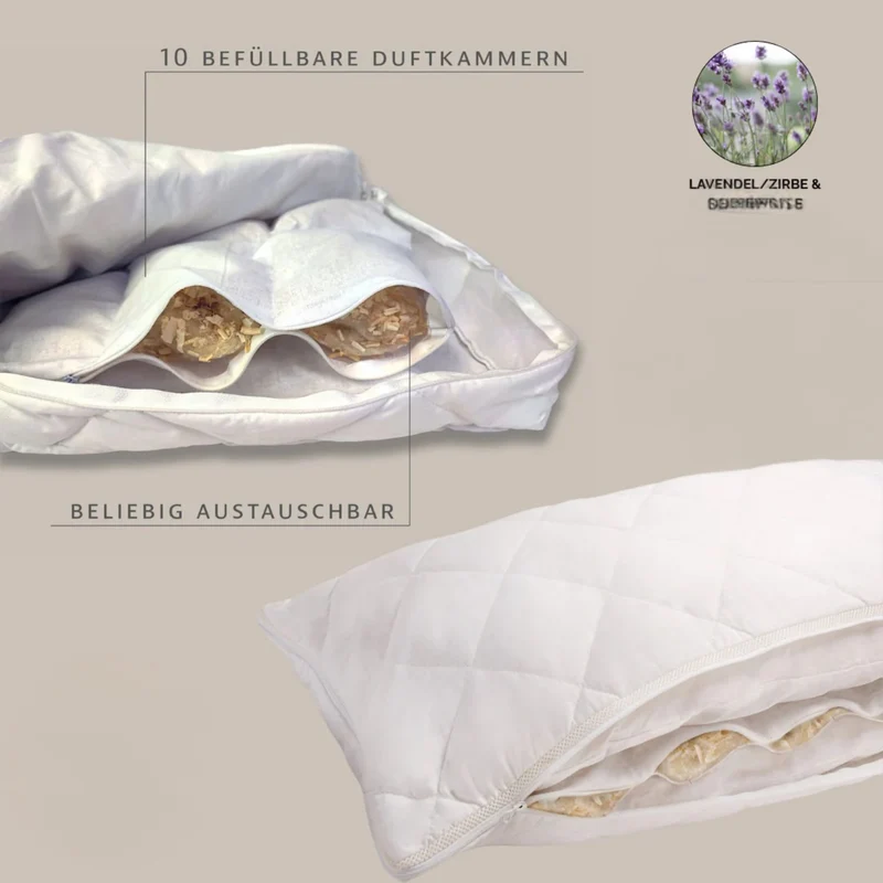 Physionight Duftschlafkissen '2in1' mit natürlicher Dufteinlage Zirbe + Lavendel | 40 x 80 cm | Baumwollüberzug | Made in Germany