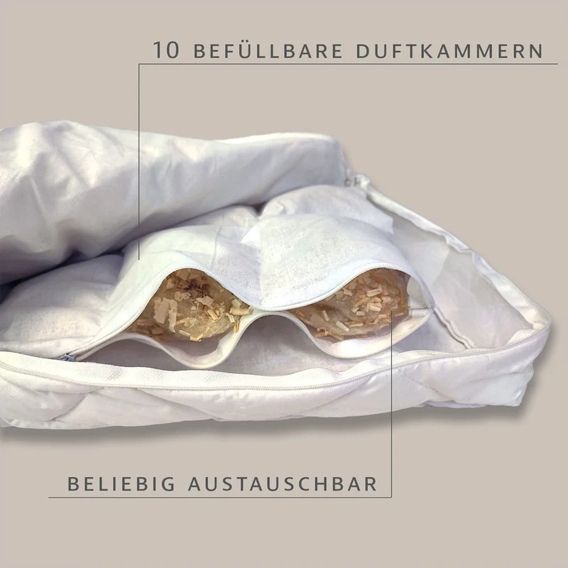 Physionight Duftschlafkissen '2in1' mit natürlicher Dufteinlage Zirbe und Schurwolle | 40 x 80 cm | Baumwollüberzug |Weitere Dufteinlagen optional | waschbar