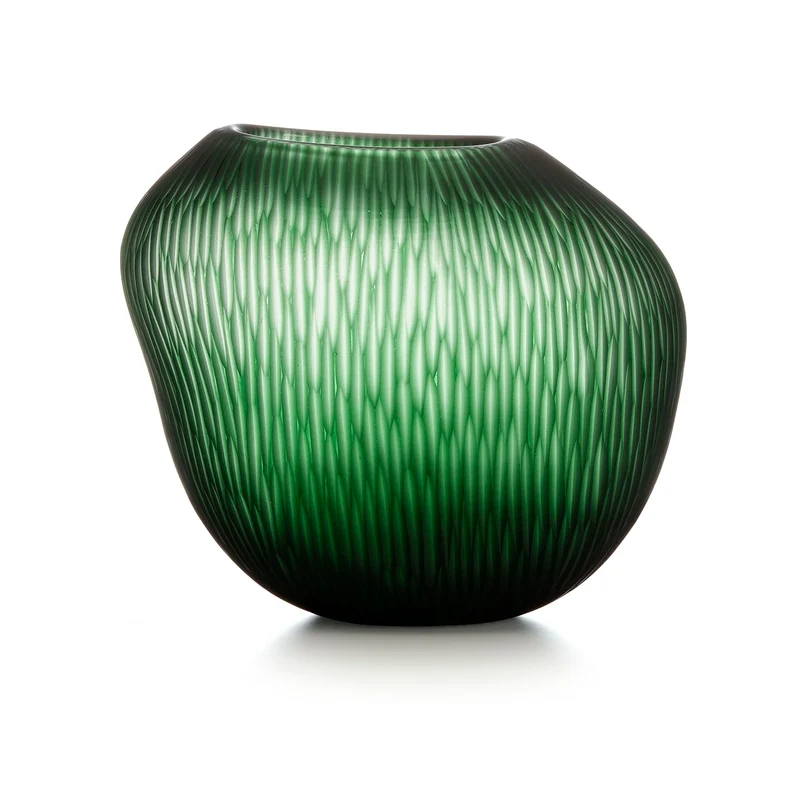 IVV Carving Vaso in Vetro Satinato Verde con Righe Molate