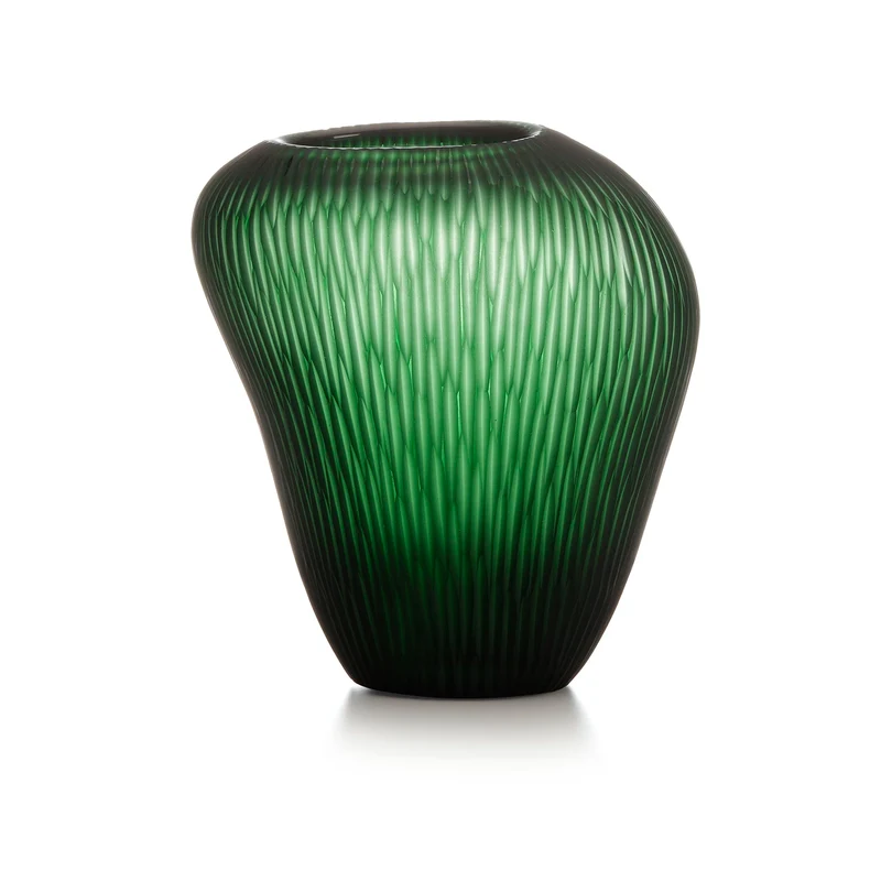 IVV Carving Vaso in Vetro Satinato Verde con Righe Molate
