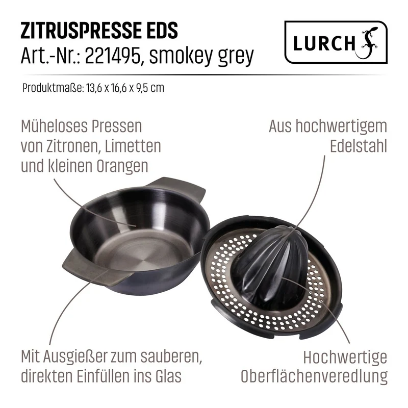 Zitruspresse smokey grey Edelstahl