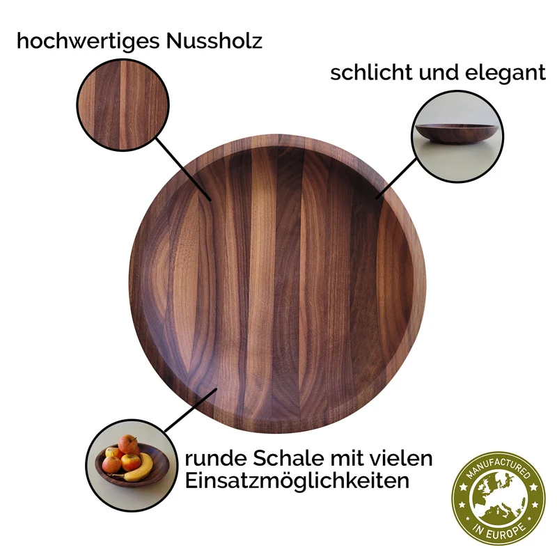 Schale, Schüssel | in Nussholz | rund 24,5 x 4,5 cm | Made in Europe