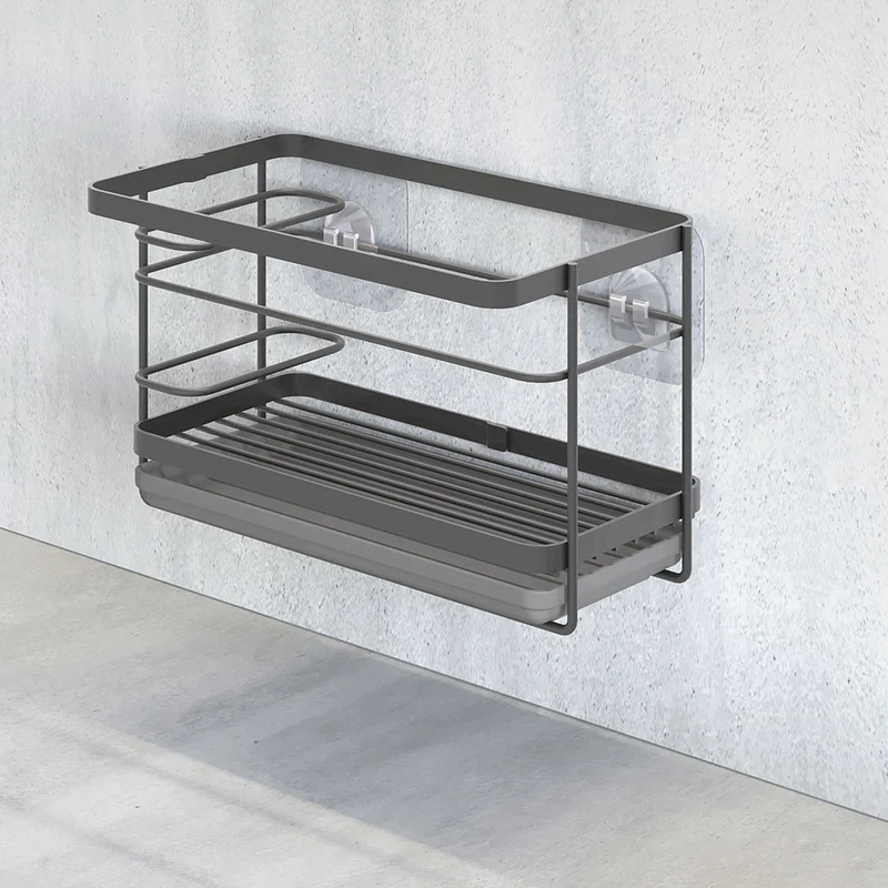 Schwarze Spülbeckenablage mit selbstklebenden Pads Metaltex