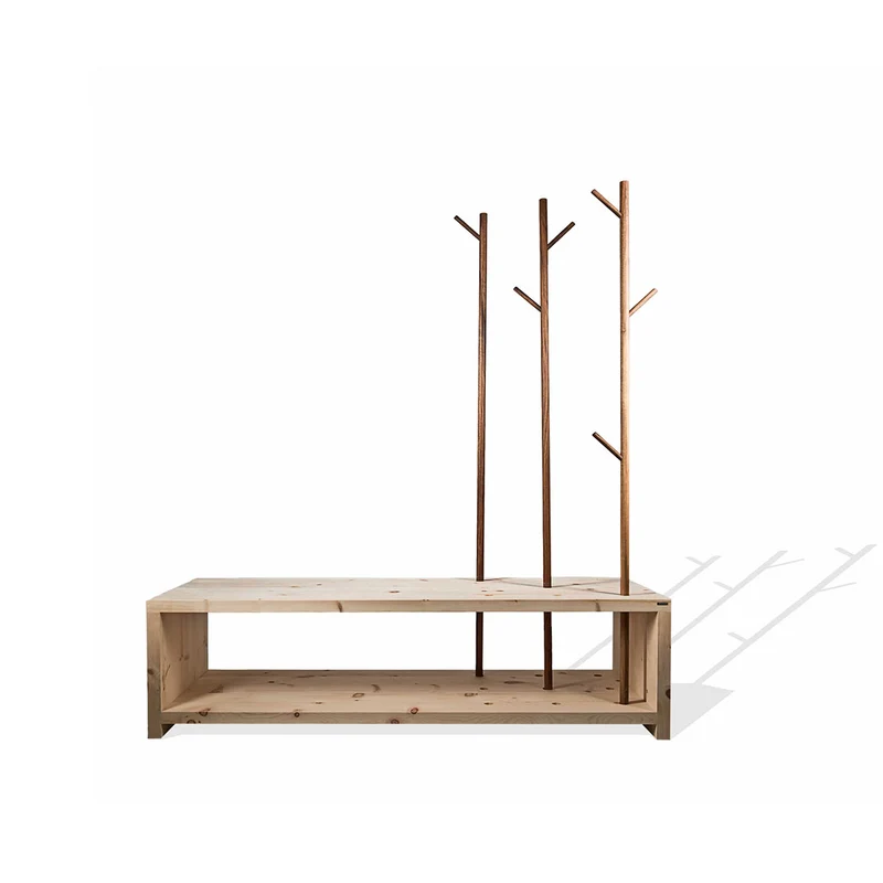 Massivholz Garderobe/Sitzbank 'MyStyle - Large' | L 150 x T 50 x H 45 cm | in verschiedenen Holzarten und Stärken | mit verschiedenen Kleiderstangen aus Nussholz | Made in Austria