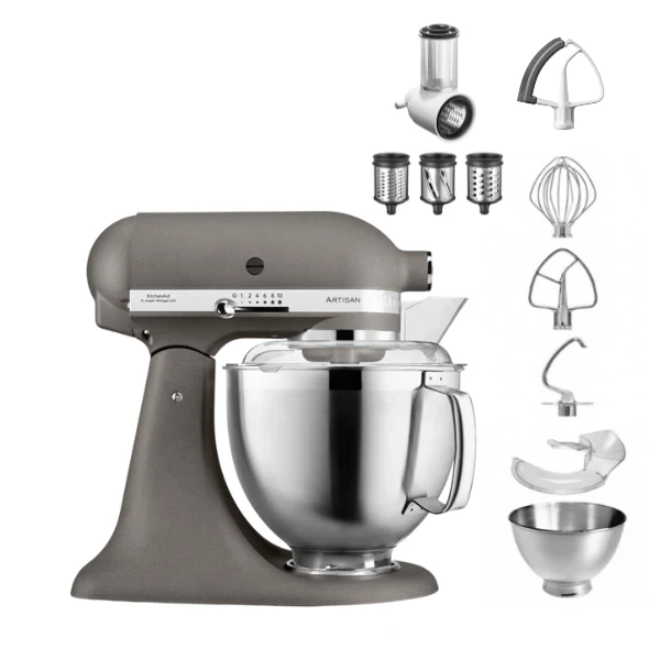 KitchenAid 4,8 L 5KSM185 Artisan Küchenmaschine Beginnerset Artisan Gemüseschneider+Flexirührer