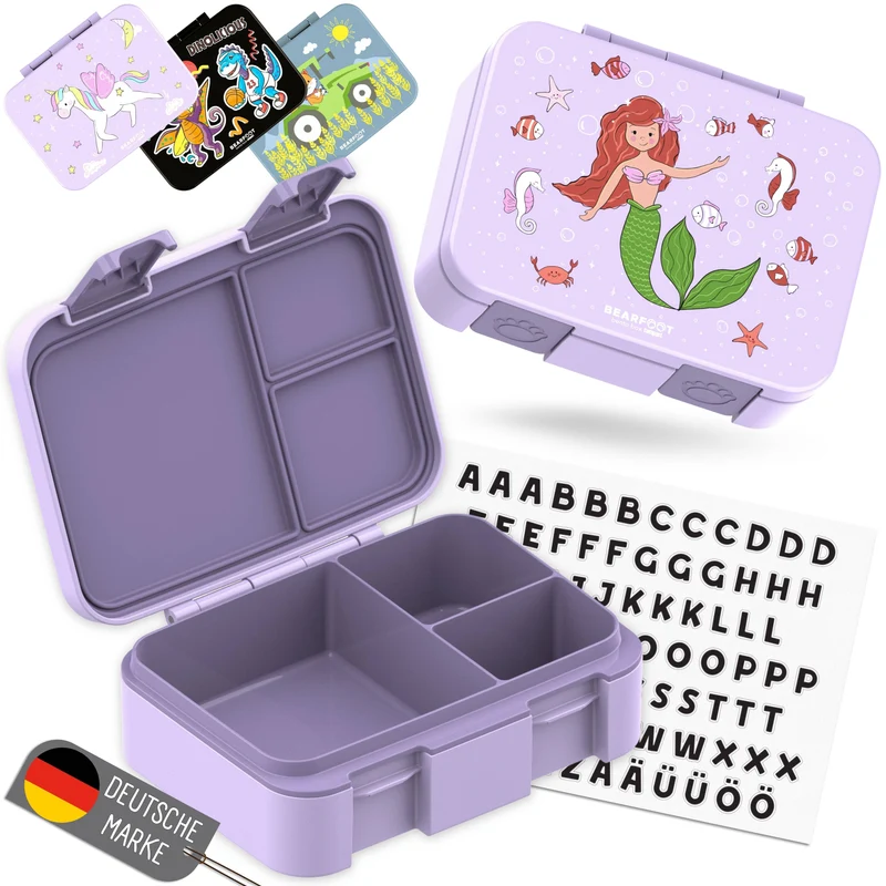Brotdose mit Fächern, auslaufsicher - Meerjungfrau lila
