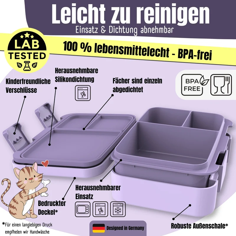 Brotdose mit Fächern, auslaufsicher - Meerjungfrau lila