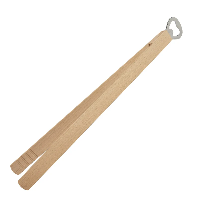Grillzange aus Buchenholz mit eingebautem Flaschenöffner | 360x55x40 mm | Made in Germany