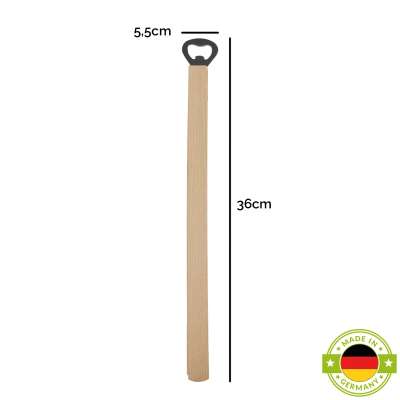 Grillzange aus Buchenholz mit eingebautem Flaschenöffner | 360x55x40 mm | Made in Germany