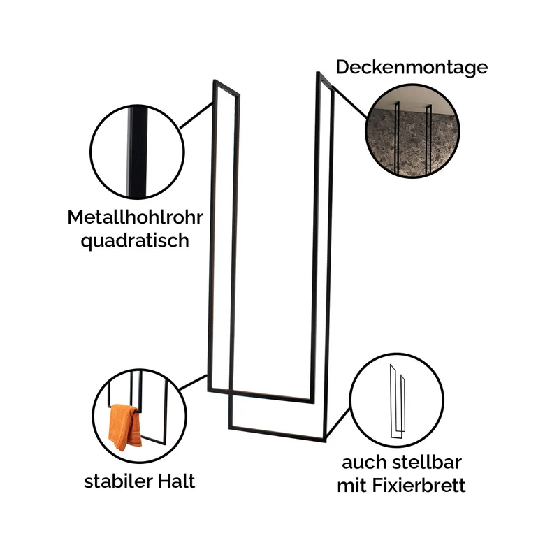 Handtuchhalter zweiläufig hängend 'Liam' | Metallhohlrohr lackiert | B 40 oder 50 x T 20 x H 110 oder 130 cm | Gold oder Schwarz | Manufactured in Europe