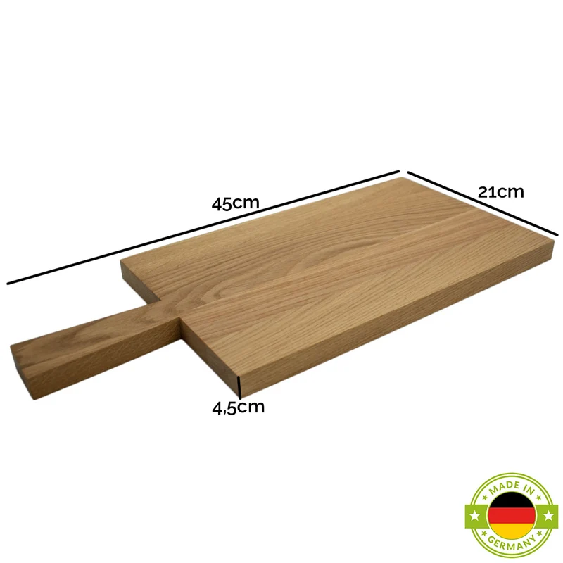 Klassisch schlichtes Jausen- und Schneidbrett 'Griffi' aus massiver Eiche | mit Griff | in verschiedenen Farbtönen und Größen