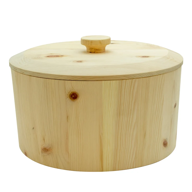 Runder Brotkasten | massives Zirbenholz | DM 35 x H 23 cm | abnehmbarem Deckel | inkl. Zirbengitter | Made in Europe