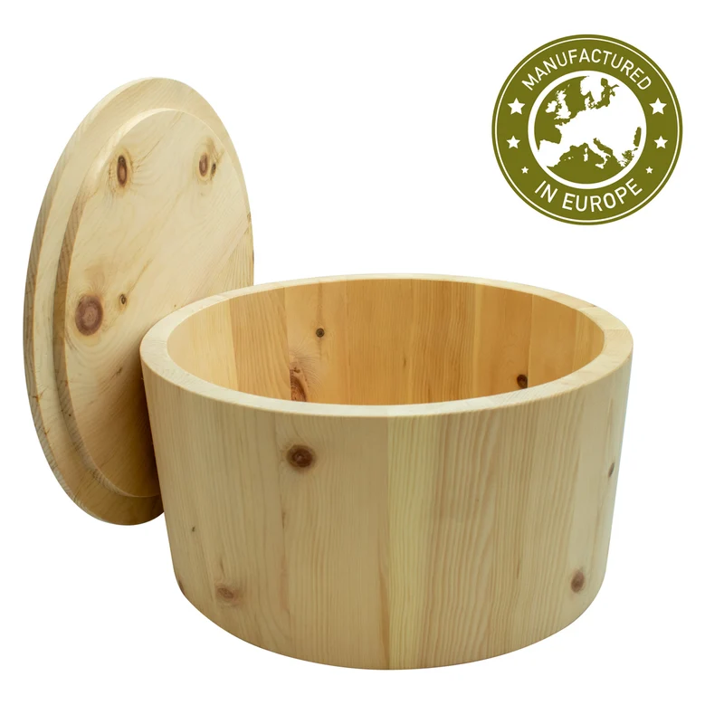 Runder Brotkasten | massives Zirbenholz | DM 35 x H 23 cm | abnehmbarem Deckel | inkl. Zirbengitter | Made in Europe