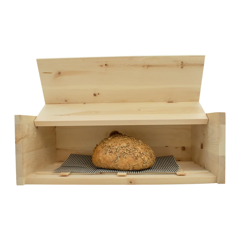 Brotkasten mit Klappe | inkl. Zirbenholz-Gitter und Bienenwachstuch | L 45 x H 16 x B 25 cm | 100% Zirbenholz | Echtes Handwerk