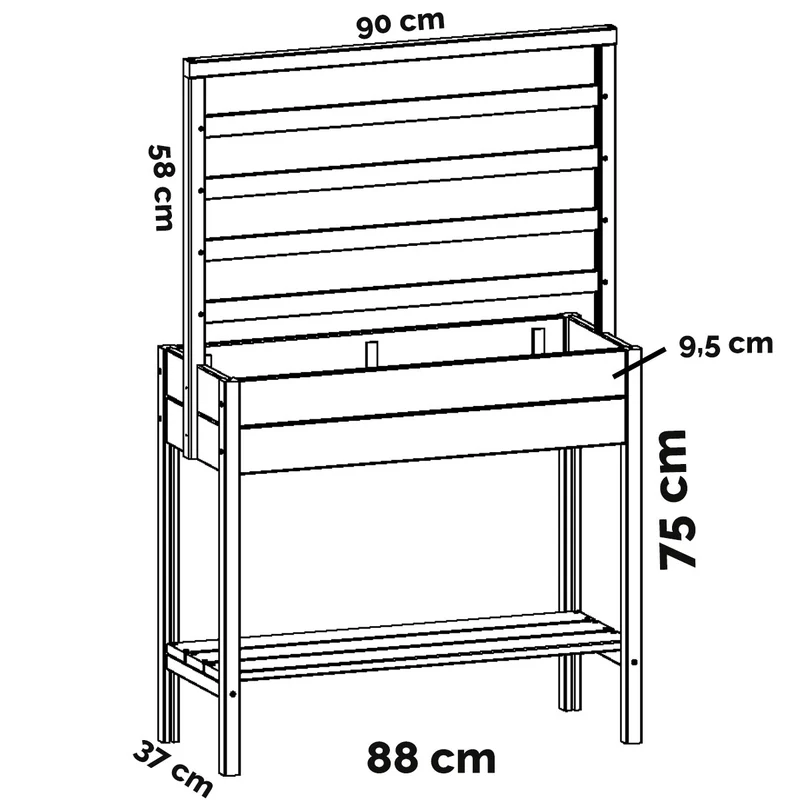 Minihochbeet | Massive Kiefer & Fichte | mit oder ohne Spalier 58 cm | L 88 x B 37 x H 79 cm | 40 Liter | Manufactured in Europe