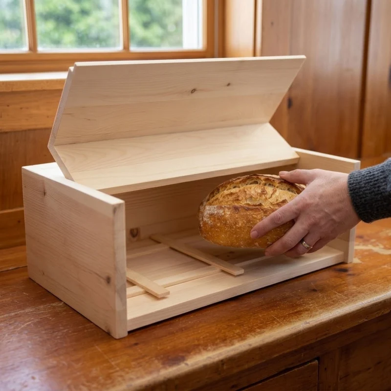 Brotkasten mit Klappe | inkl. Zirbenholz-Gitter | L 45 x B 16 x H 25 cm | 100% Zirbenholz | Echtes Handwerk