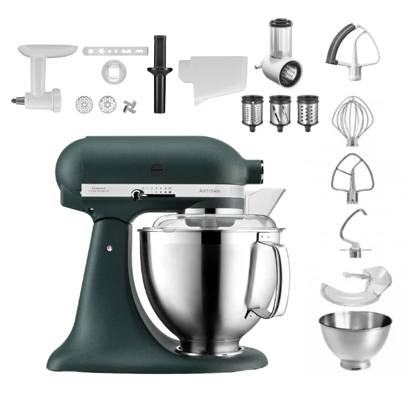 KitchenAid 4,8 L 5KSM185 Artisan Küchenmaschine Profiset Fleischwolf+Spritzgebäck+Gemüseschneider+Pürie