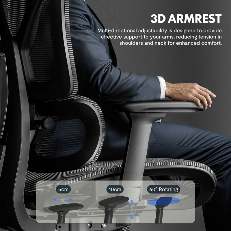 FLEXISPOT ErgoX Ergonomischer Bürostuhl mit Fußstütze – 5D-Rückenlehne, 3D-Armlehnen, Atmungsaktivh