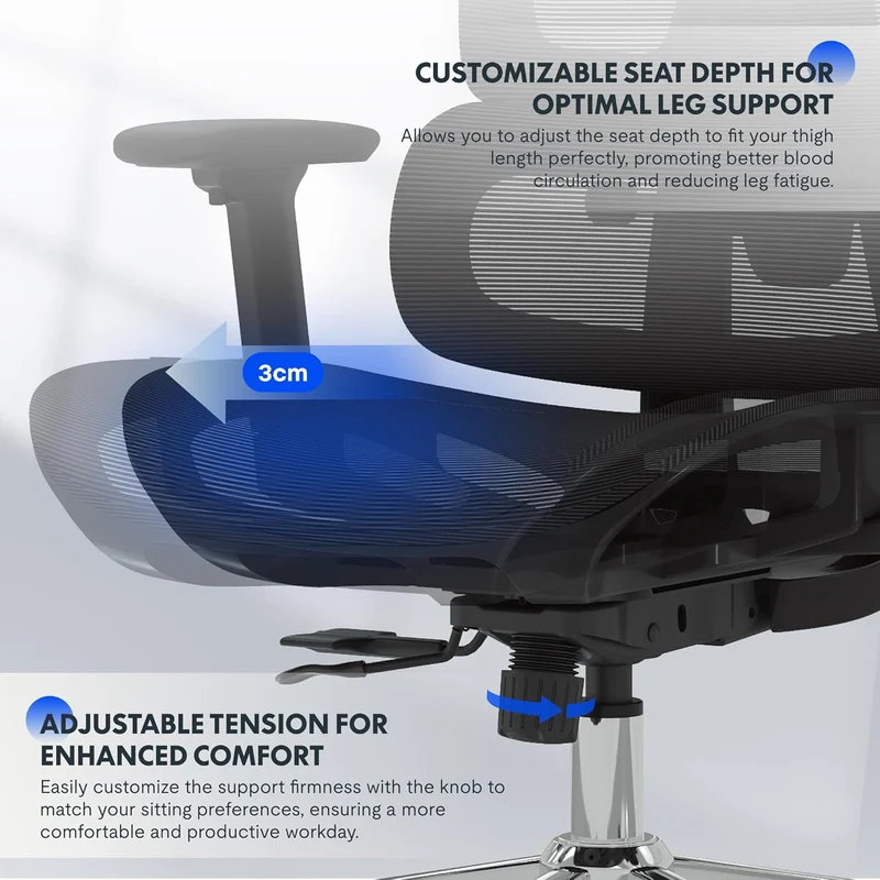 FLEXISPOT ErgoX Ergonomischer Bürostuhl mit Fußstütze – 5D-Rückenlehne, 3D-Armlehnen, Atmungsaktivh