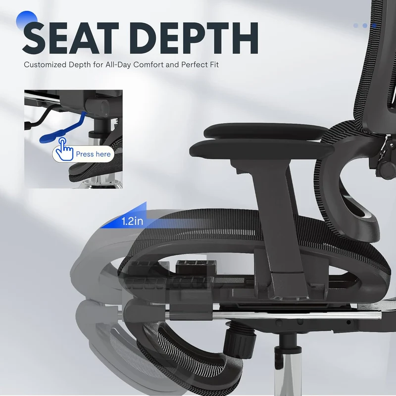 FLEXISPOT ErgoX Ergonomischer Bürostuhl mit Fußstütze – 5D-Rückenlehne, 3D-Armlehnen, Atmungsaktivh
