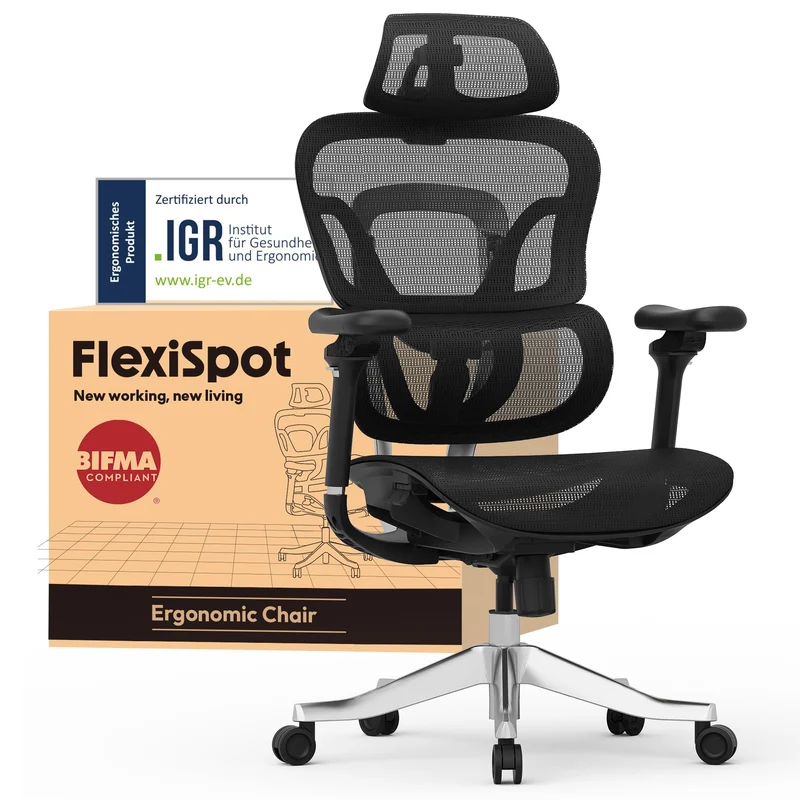 FLEXISPOT ErgoX Ergonomischer Bürostuhl mit Fußstütze – 5D-Rückenlehne, 3D-Armlehnen, Atmungsaktivh
