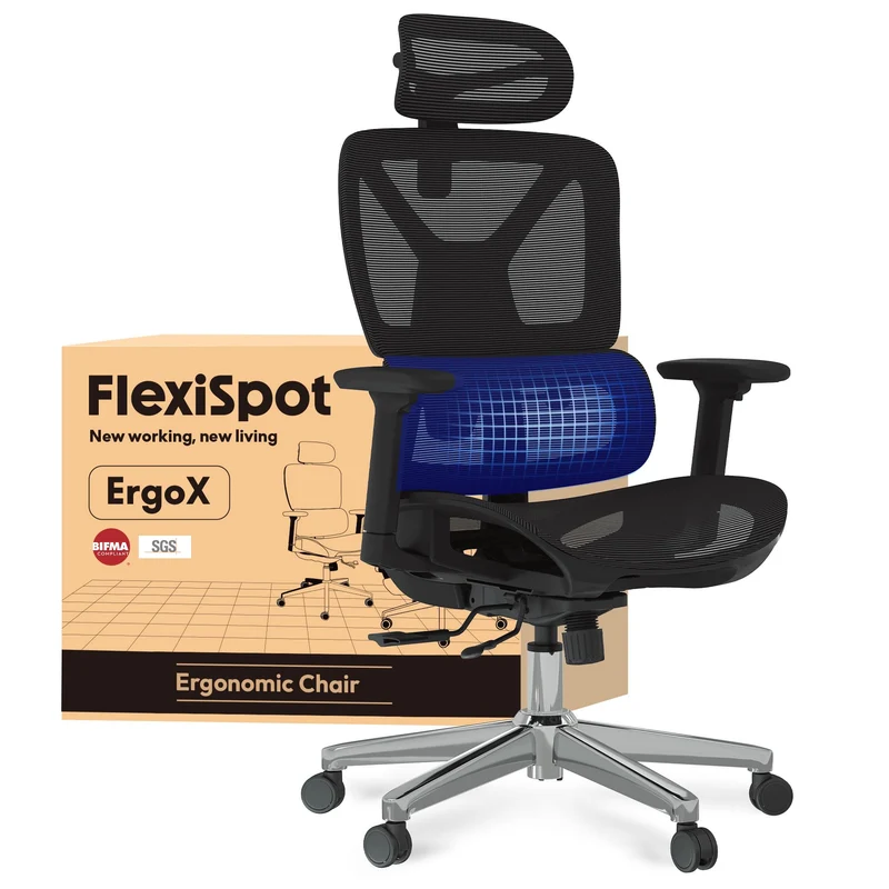 FLEXISPOT ErgoX Ergonomischer Bürostuhl mit Fußstütze – 5D-Rückenlehne, 3D-Armlehnen, Atmungsaktivh