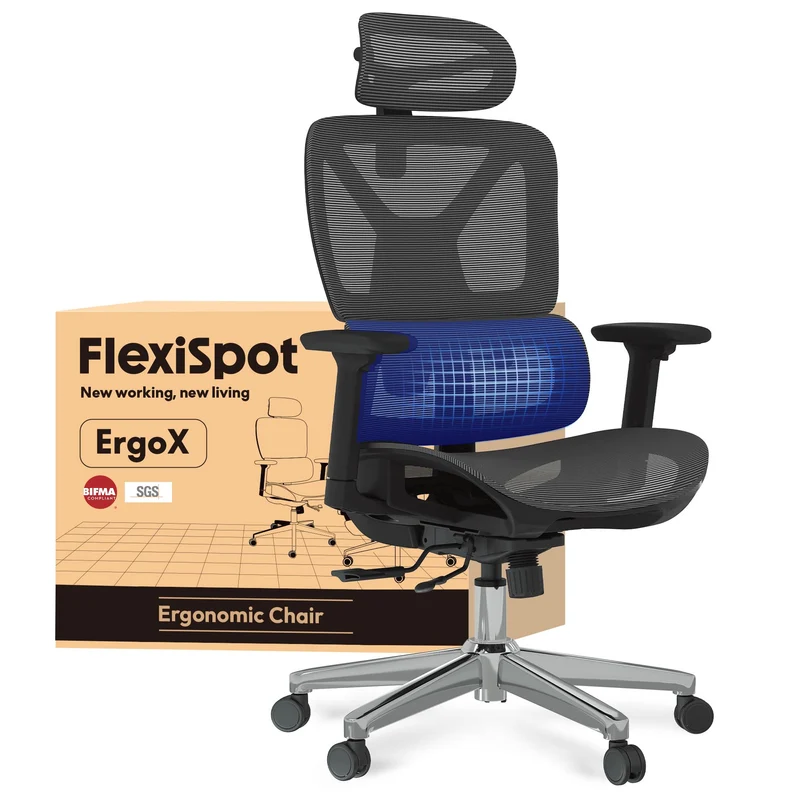 FLEXISPOT ErgoX Ergonomischer Bürostuhl mit Fußstütze – 5D-Rückenlehne, 3D-Armlehnen, Atmungsaktivh